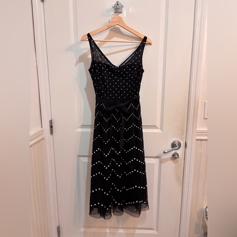 BCBGMaxAzria Black Dress with Dots and Sheer Layers